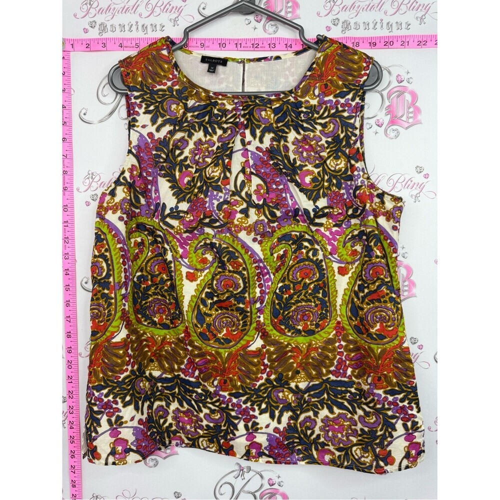 Talbots tank Multicolor Paisley Sleeveless Top - Green, Pink, Purple, Navy, Gold